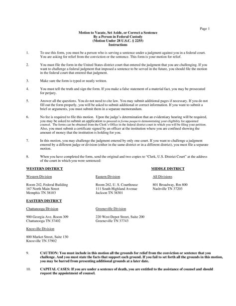Motion To Vacate Or Set Aside Sentence 2255 Instructions.